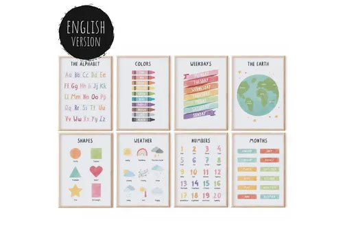 MeinBaby123® Poster Lernposter, Bilder Kinderzimmer Deko, Buchstaben, Alphabet, Zahlen, Mathe, Formen