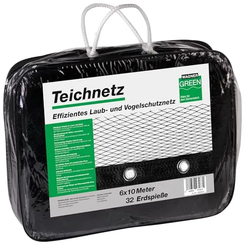 Abdecknetz (6x10m) schwarz mit Erdspießen | feinmaschig (10x10mm) mit stabilem Rand | Teichabdeckung für einen laubfreien Teich | Vogelschutznetz für Gartenteich