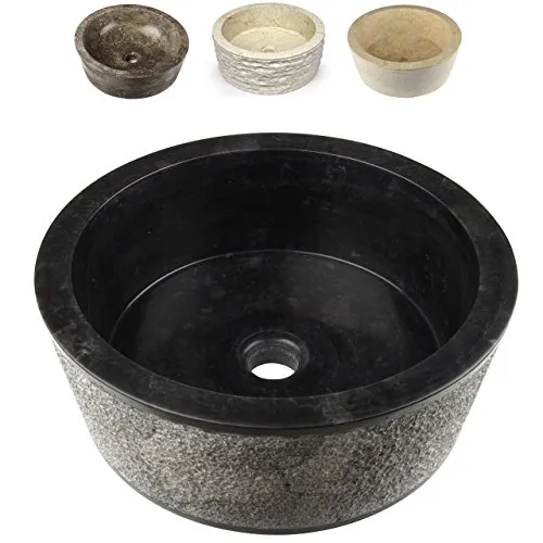 DIVERO Aufsatz-Waschbecken PALERMO aus Marmor – Farbe: Schwarz