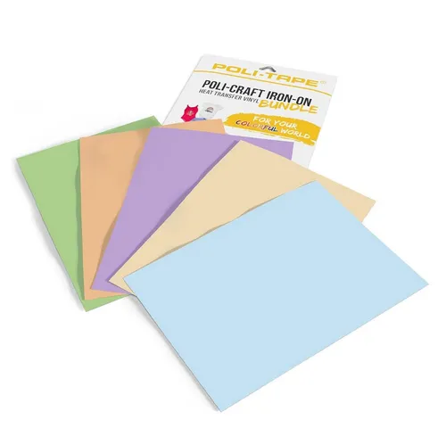 POLI-TAPE POLI-CUT Plotterfolie PASTELL-BUNDLE IRON-ON, 5 x A4 POLI-FLEX TURBO, turboschnelle Transferfolie für Textilien