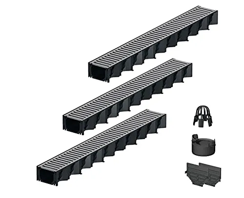 3x1m ACO Hexaline 2.0 Entwässerungsrinne Stegrost Stahl verzinkt Ablauf vertikal Bodenrinne Terrassenrinne