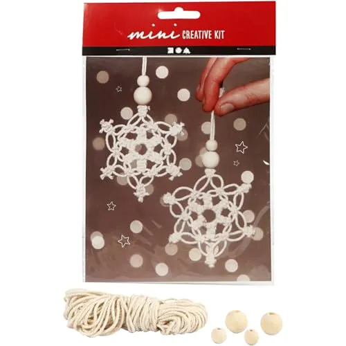 Creativ Company DIY Sets Macram Mini Kreativ Set - Schneeflocke H 10 cm, für kreative Bastelprojekte mit Holzperlen und Anleitung