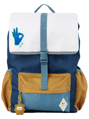 FABELAB Rucksack in Gelb/Blau/Weiß - Schulranzen für Kinder, mit verstellbaren, gepolsterten Schulterriemen und stabiler Boden für optimalen Komfort und Halt.
