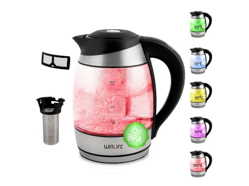 Wasserkocher Glaswasserkocher 1,8L - Edelstahl mit LED-Temperaturanzeige, BPA-frei und Warmhaltefunktion für perfekten Genuss