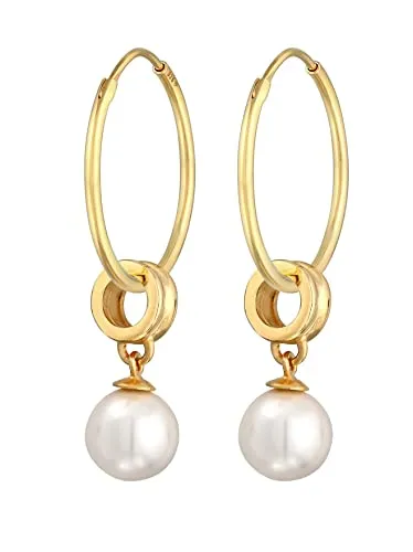 Elegante Damen Creolen Ohrringe mit Perle aus 925 Sterling Silber - Ohrringe für Damen, zeitloser Ohrschmuck mit abnehmbaren Perlenanhängern, ideal als Brautschmuck zur Hochzeit, aus hochwertigem 925er Sterlingsilber mit goldenen Finish.