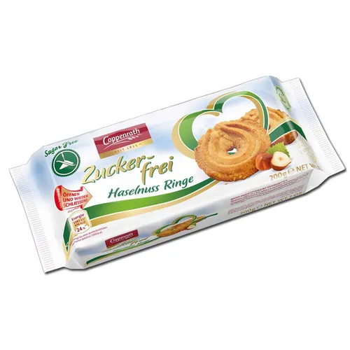  Coppenrath Haselnuss Ringe zuckerfrei, Kekse, 200g Packung 12,85€/1kg