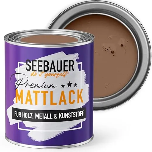 SEEBAUER diy Mattlack Dunkelbraun 750ml für Innen & Außen (No. 606 Hazel Eyes) Möbelfarbe ohne Schleifen - Hybrid-Lack für Holz, Metall, Kunststoff - Holzlack, Möbellack hohe Deckkraft