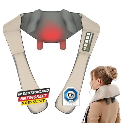 Donnerberg Nacken-Massagegerät Proneck KNM-002 Beige - Massagegerät für Nacken und Rücken, 4D Massage mit Wärmefunktion und 7 Jahre Garantie, ideal für Entspannung und Schmerzlinderung nach einem langen Tag.