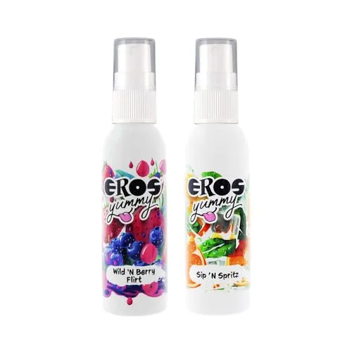 Eros Yummy - Geschmacksspray für aufregende Momente - Wild ’N Berry Flirt & Sip ’N Spritz - 2 x 50 ml - Erlebe die aufregende Kombination aus beerigem Wild ’N Berry Flirt und spritziger Sip ’N Spritz-Frische. Ideal für spielerische, geschmackvolle Erlebnisse. Hautfreundlich und dermatologisch getestet, für ein angenehmes Gefühl auf der Haut.