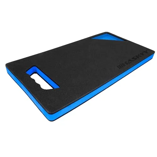 HASKYY Kniebrett Kniekissen Kniematte mit Griffmulde & Werkzeugablage - Professioneller Knieschutz Knieschoner aus Eva Schaumstoff - 44,8x23cm - Blau/Schwarz - Robuste Knieunterlage