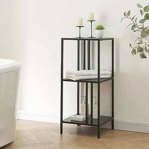 [en.casa] Standregal Kumlinge - Schmales Regal für Bad, Wohn- und Schlafzimmer - Vielseitiges Standregal mit 3 großzügigen Ablagen, ideal für Bücher, Deko und Pflanzen. Modernes Design in Schwarz, perfekt für jeden Raum und einfach zu montieren.