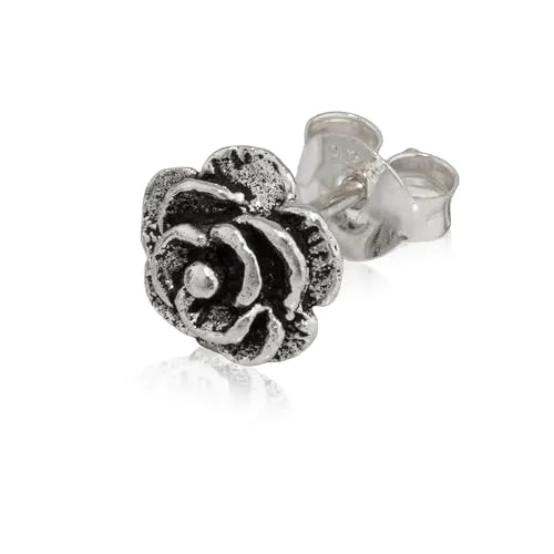 NKlaus Einzel Rose Blumen Ohrstecker 925 Silber Oxidiert Ohrschmuck 8mm Klein Ohrring 12903