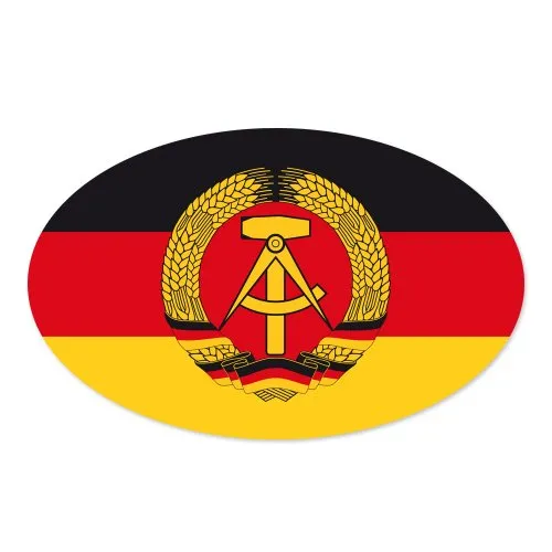 Autoaufkleber Aufkleber Sticker DDR schwarz rot gold mit DDR Emblem Hammer Zirkel und Ährenkranz 170 x 105 mm oval