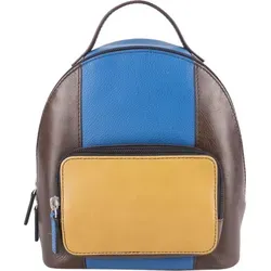 Sunsa Damen kleiner bunter Leder Rucksack Backpack Schultertasche Mini Ranzen Daypack Mädchentasche 94022 - Braun/Blau