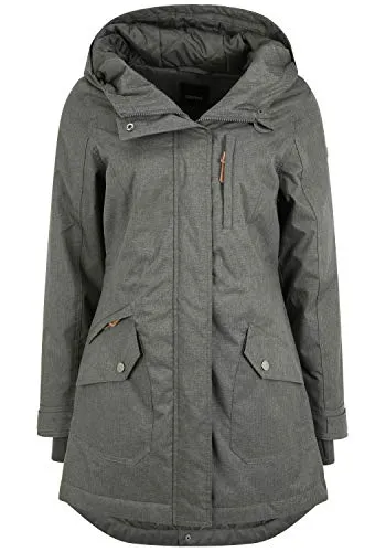 OXMO OXBella Damen Parka - Übergangsmantel mit Kapuze in Dunkelgrau - Funktionsjacke mit robustem Material und leicht tailliertem Schnitt, ideal für den Übergang und nachhaltig produziert.