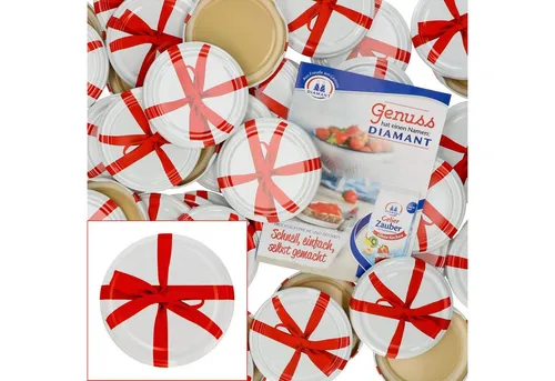 MamboCat Einmachglas 50er Set Deckel To 82 Schleifendekor 230ml / 350ml / 435ml Gläser, Metall