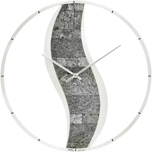 AMS Wanduhr W9646 - Quarzuhr aus Holz, Ø40cm - Elegante Wanduhr für Wohnzimmer, Esszimmer und Büro, mit stilvollem silberfarbenen Zifferblatt und natürlichem Holzgehäuse. Perfekt für eine moderne Wohnatmosphäre.