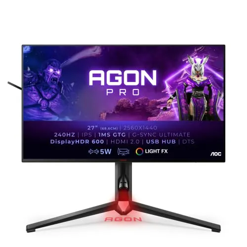 AOC Agon Pro AG274QG - 27 Zoll QHD Gaming Monitor - 27 Zoll QHD E-Sports Monitor mit 240 Hz Bildwiederholrate und G-Sync Ultimate für flüssiges Gameplay. Ideal für Gamers mit FlickerFree und Low-Blue-Light Technologie.