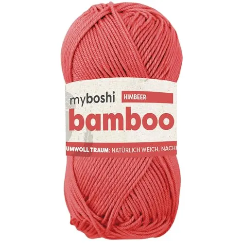 myboshi Bamboo, natürlich weiches Bambus-Baumwollgarn, zum Häkeln und Stricken, strapazierfähig, 50g, 125m, Rot (Himbeer), 1 Knäuel