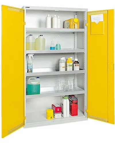 PROREGAL® Werkzeugschrank Gefahrstoffschrank 1 Tür HxBxT 180x50x50cm 4 Auffangwannen 10L Grau