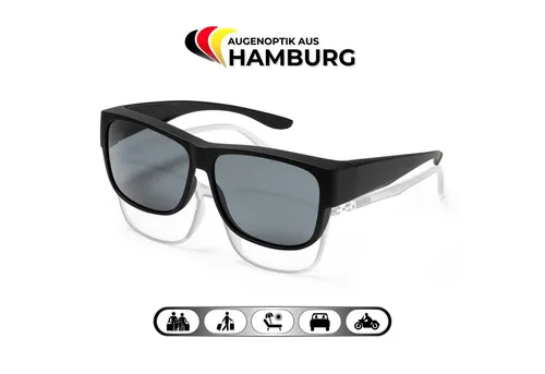 EyeAm Polarisierte Überziehbrille für Brillenträger - Modell A Black - Sportbrille mit UV-Schutz 400, ideal für Brillenträger, bietet optimalen Schutz und Komfort beim Sport.