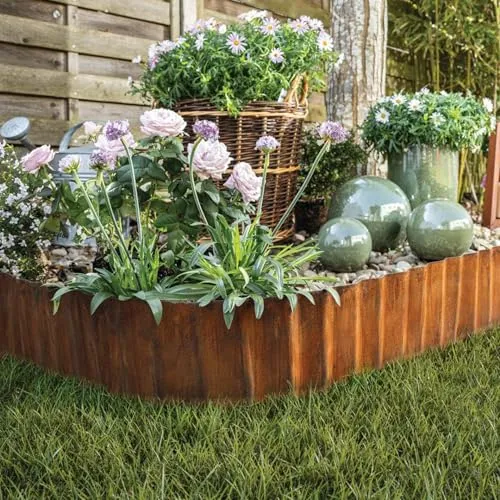 Dekoleidenschaft Beeteinfassung Rost aus Metall, 500x14 cm, Beetbegrenzung 5 m lang, Beetumrandung, Rasenkante für Beet & Garten