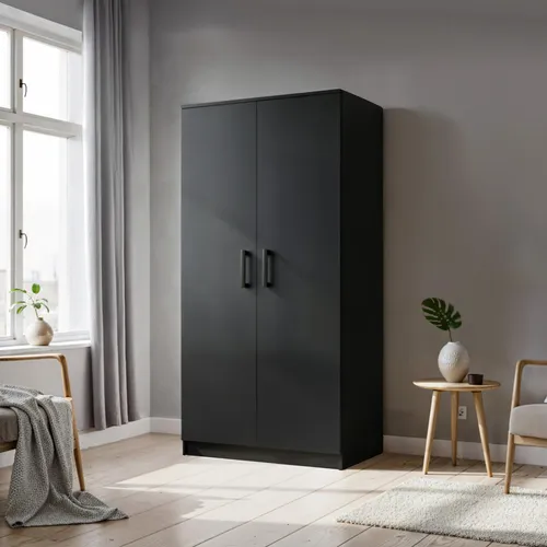 Masseno Drehtürenschrank SILO 90 cm – 2-türig in Schwarz