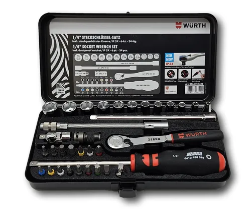 WÜRTH Steckschlüssel  Set 1/4 Zoll 34tlg. Ratschenkasten  Knarrenkasten