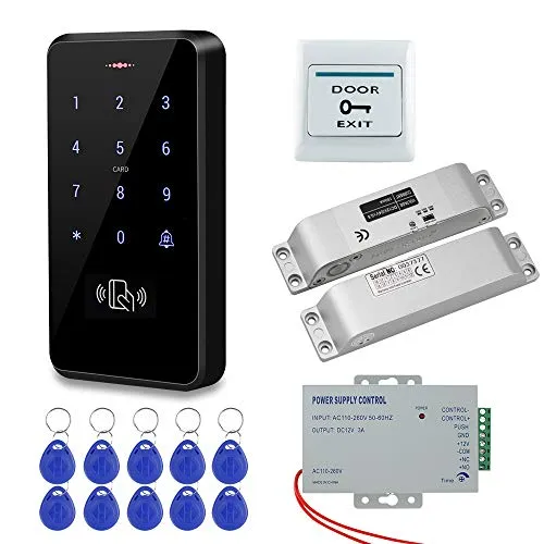 HFeng IP68 Wasserdichtes Kit Zugangskontrollsystem Außentüren RFID-Zugangskontrolltastatur + Elektrische Fallverriegelung + Netzteil + 10pcs Keychains für zu Hause