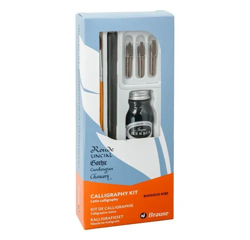 EXACOMPTA Kalligraphie-Stift Brause Kalligraphie-Set - Vielseitiges Kalligrafie-Set für westliche Schönschriften. Enthält Holzhalter, Bandzugfedern und schwarze Zeichentinte. Ideal für kreative Projekte und individuelle Gestaltung.