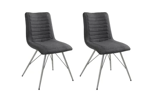 Home4You Polsterstuhl 2er Set, Grau - Moderne Polsterstühle im 2er Set aus Polyester mit stabilem Edelstahlgestell und Kunstlederkeder. Ideal für stilvolle Esszimmer, bis zu 120 kg belastbar und montiert geliefert.
