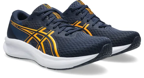 ASICS Patriot 14 Neutralschuh Herren – Dunkelblau/Gelb, Größe 42 - Leichter Neutralschuh für Training und Alltag. Der ASICS Patriot 14 bietet zuverlässige Dämpfung, atmungsaktives Obermaterial und eine griffige Laufsohle für optimalen Komfort und Stabilität.