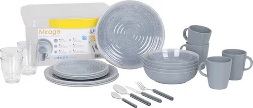 Sundream Geschirr-Set SUNDREAM Mirage (36-teilig) - Leichtes und bruchsicheres Melamin-Geschirr-Set, ideal für Camping, Picknick und Gartenpartys. Hitzebeständig und spülmaschinengeeignet für müheloses Reinigen.