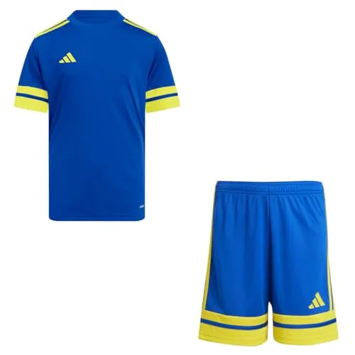 adidas Kinder Set Trikot + Hose Squadra 25 Team Royal Blue/Yellow 140 - Sportliches Trikot- und Hosen-Set für Kinder mit bequemem Rundhalsausschnitt und elastischem Bund. Ideal für aktive Tage, bietet es durch die feuchtigkeitsabsorbierende Technologie hohen Tragekomfort. Material: 100% Polyester.