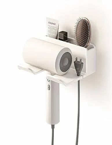MidingChai Fönhalter Ohne Bohren, Föhnhalter Wand Ohne Bohren, Föhn Halterung mit Steckerhalter & Aufbewahrung mit Kabelhalter und Ablagefach Passen die Meisten Haartrockner (16*6.5*12.6CM)