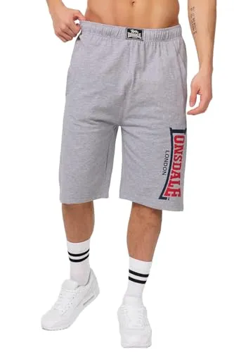 Lonsdale London Herren Logo Jam Casual Shorts, Marl Grey, L EU - Activewear-Shorts für Herren, sportlich und stylisch mit großem Logoprint und Union Jack-Länderbadge auf der Gesäßtasche.