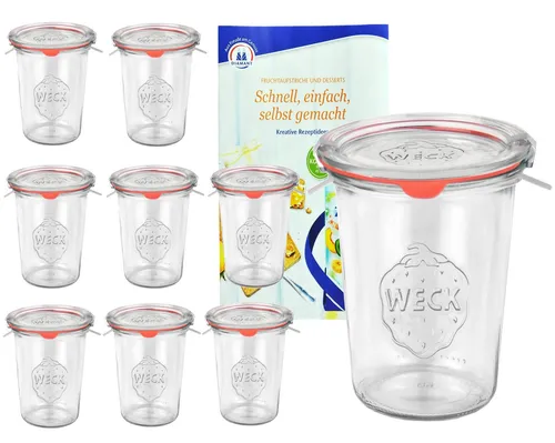 MamboCat Einmachglas 9er Set Weck Gläser 850ml - 9er Set hochwertige WECK Sturzgläser, ideal zum Einkochen und Konservieren. Luftdicht verschlossen durch Glasdeckel und Klammern, perfekt für gesunde Ernährung und kreative Geschenke.