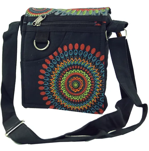 Kleine Schultertasche, Hippie Tasche, Goa Tasche - schwarz - 18*17*7 cm