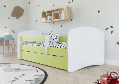 Kinderbett Jugendbett 70x140 cm Grün mit Matratze Rausfallschutz Schublade und Lattenrost Kinderbetten für Mädchen und Junge - ohne Motiv