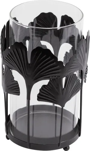TrendLine Deko Windlicht Metall 16 cm schwarz Gingko