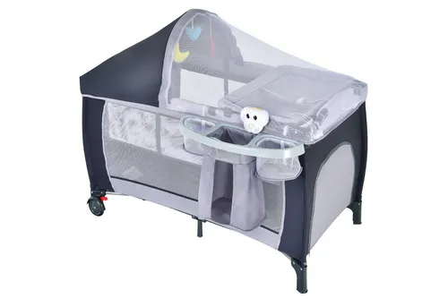 COSTWAY Baby-Reisebett 4 in 1 Kinderbett, klappbar, mit Matratze & 2 Rollen