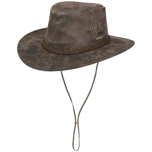Stetson Pigskin Western Lederhut im Used-Look für Herren - Hochwertiger Westernhut aus Schweinsleder für stilvolle Auftritte. Mit verstellbarem Kinnband und Stofffutter für optimalen Komfort – ideal für kühle Herbst- und Wintertage.