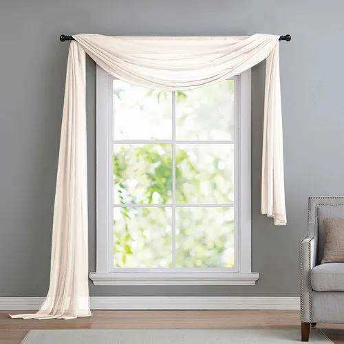 Voile Querbehang Creme 140x600 cm - Hochwertiger Querbehang aus 100% Polyester, pflegeleicht und waschbar bis 40 Grad. Ideal für stilvolle Fensterdekoration in jedem Raum.