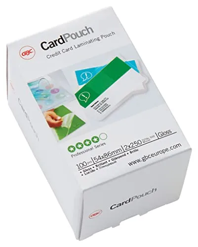 GBC Laminierfolien Kleinformat 54 x 86 mm, 250 mic, Ideal für Ausweise und Namensschilder, Robuste Laminiertaschen im 100er Pack, Glänzend, Transparent, 3740430