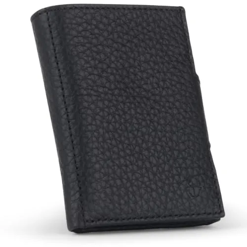 DONBOLSO Wallet NextGen Leder - Slim ohne Münzfach - Geldbeutel mit RFID Schutz - Kartenetui bis 11 Karten - Mini Portemonnaie für Herren und Damen - Geldbörse - Schwarz Nappa Genarbt