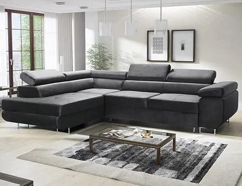 ML Furniture Ltd Avatar Velvet Ecksofa mit Schlaffunktion - Monolith Graphit - Ecksofa in L-Form mit Bettkasten und wasserabweisendem Velours, ideal für Komfort und Minimalismus in Ihrem Wohnraum.