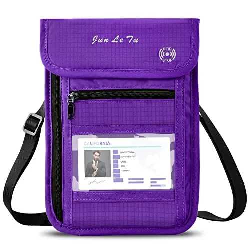 WACCET Brustbeutel mit RFID Schutz, Passinhabers Wasserfeste Brusttasche für Damen und Herren, Umhängetasche Reise Brustbeutel für Smartphone Reise-Dokumente Passport Geld (Lila)