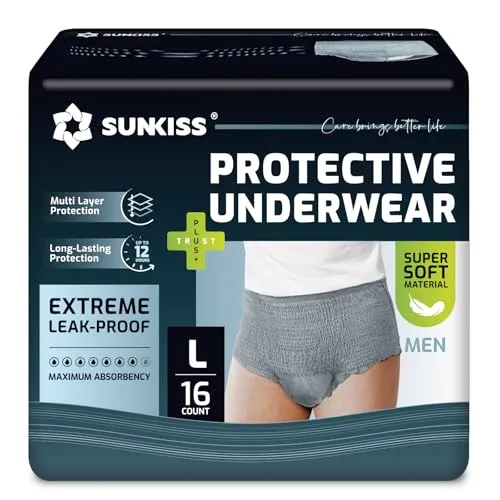 SUNKISS Inkontinenz Pants Männer, Tagsüber Einweg Erwachsenen Windelhosen, Herren Windeln mit Maximaler Saugfähigkeit, Grau, Größe L, 16 Stück 1er Pack