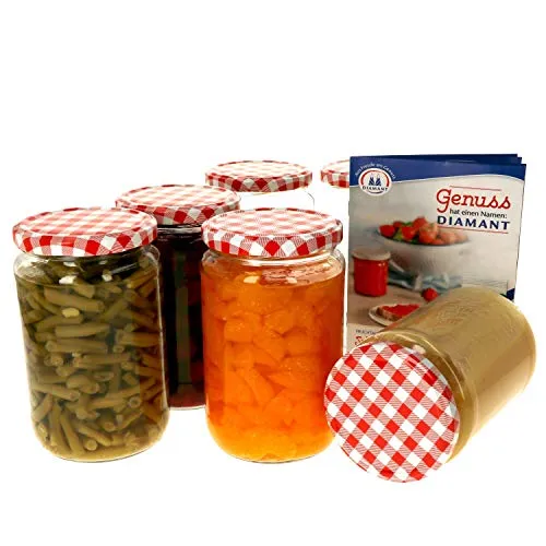 MamboCat 6er Set Einmachglas 720 ml I Rundgläser Einkochgläser mit Schraubdeckel I Twist Off to 82 I Aufbewahrungsgläser mit Deckel Rot Weiß Kariert I inkl. Rezeptheft