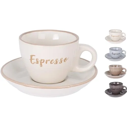 4-tlg. Set Kaffeetassen mit Unterteller aus Keramik - spülmaschinengeeignet - Kaffeebecher Set - Espresso-Tassen Set - Cappuccino-Tassen Set - Mokkatassen (Mehrfarbig, 80, Milliliter)